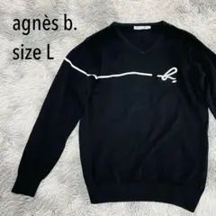 アニエスベー agnès b. Vネック ニット 黒 セーター L ロゴ刺繍のサムネイル