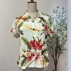 HAWAII製 TWO PALMS レーヨンアロハシャツ　ハイビスカス柄　Sのサムネイル