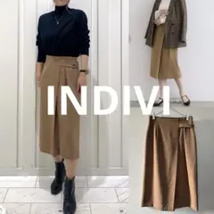 美品【INDIVI】　ラップ風スカート　ウール混合スカート　ストレートスカート