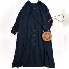 美品♪ウィムガゼット コットン100 ロングシャツワンピース 黒 - メルカリ