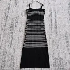 リブ　キャミワンピース　ロング丈　ブラック　ボーダー　シンプル　大人可愛いのサムネイル