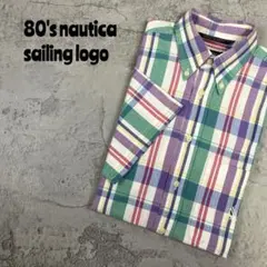 80's nautica ノーティカ　セーリング刺繍　チェック　BD シャツ