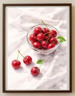 【水彩画アート】透明な器に満ちるさくらんぼ　2L版写真用紙