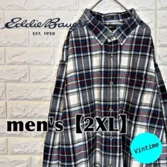y172【Eddie Bauer】長袖ネルシャツ【メンズ2XL】チェック柄のサムネイル