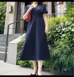 美品♡JENNE ジェンヌ カシュクールワンピース ネイビー L - メルカリ