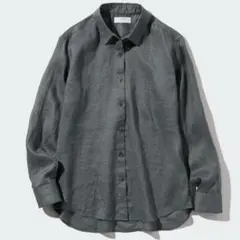 ユニクロ プレミアムリネンシャツ XL グレー 麻100% 長袖 羽織りのサムネイル