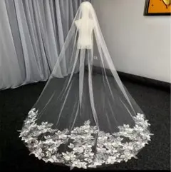 【美品】ロングウェディングベール 350m オフホワイト