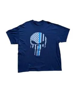 【古着】パンク・スカルデザインTシャツ L ネイビー　海外
