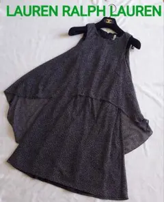 美品☆ローレンラルフローレンシフォンノースリーブワンビース ドット 黒 S相当