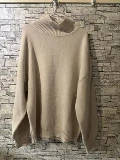 【極美シルエット】remer ルーズ ポリアクリル モックネックニット ベージュ