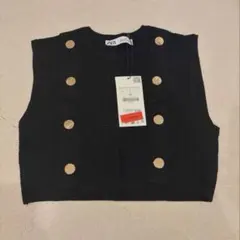 ZARA ボタン付きクロップドニット L 黒