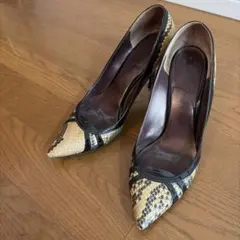 美品 PRADA リザード型押し プラットフォームサンダル ブラウン 36.5