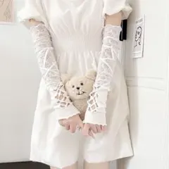 サブカル ストリート モード ゴシック 地雷系 編みリボン　レース アームカバー