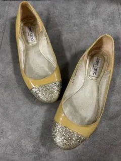 ジミーチュウ グリッター 切り替え　バレエ　フラットシューズ