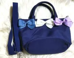 anyFAM リボン付き ショルダーバッグ ネイビー 美品のサムネイル