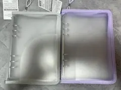 ① 2点セット　ダイソー　6リングファイル ジッパー付　パープル　グレー