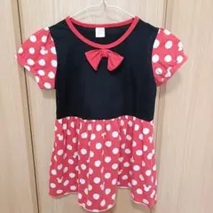 【120】ディズニー ミニーちゃん風 半袖ワンピース 水玉 レッド 女の子