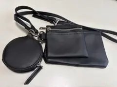 ブラック レザーショルダーバッグ スマホショルダーバッグ