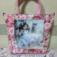 激レアねこパネル生地　ハンドメイド　ミニバック　布バスケット 激レアねこパネル生地 ハンドメイド 布バスケット ミニバック