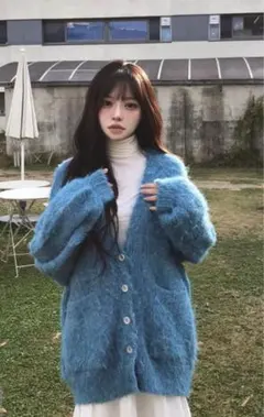 GRL シャギーニットカーディガン ブルー