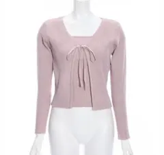 リボン付きピンクリブ編みカーディガン セット売り