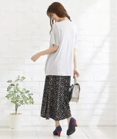 マタニティマキシスカート マタニティLサイズ 黒花柄