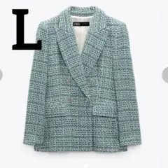 zara ザラ　テクスチャーダブルブレストブレザー　L ツイード