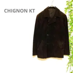 【CHIGNON KT】ピーコート　ジャケット　こげ茶　コットン　キュプラ　古着