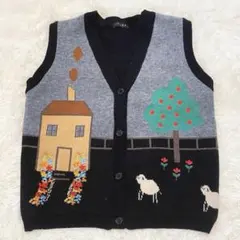 ニットベスト 刺繍 風景柄 花柄 羊 北欧風 レトロ 個性派 F 森ガール