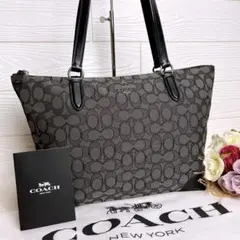 未使用☆COACHコーチ トートバッグ ブラック シグネチャー キャンバスレザーのサムネイル