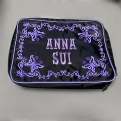 ANNA SUI ポーチ バタフライ刺繍 ブラック パープル