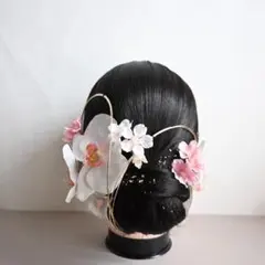 【胡蝶蘭と桜、水引と金箔】髪飾り 卒業式 結婚式 和装 ヘッドドレス　袴　成人式