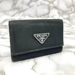 PRADA プラダ キーケース 三角ロゴ ナイロン レザー ブラック