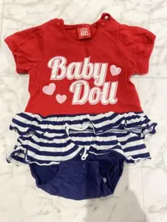 BABY DOLL 赤ストライプロンパース 70