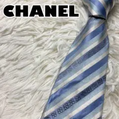 【美品】CHANEL ネクタイ　ココマーク　CC柄　　レジメンタル