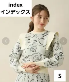 index(インデックス)セットアップ対応 線画フラワーフリルスリーブニット