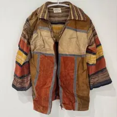 70sヴィンテージ 総柄ニット切替レザージャケット 本革スエード 派手 【S】