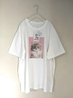 新品SUNNY HOUSE白色ピンク猫ネコ1匹TシャツチュニックLのサムネイル