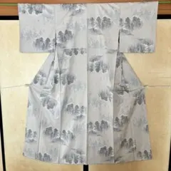 本場白大島紬　7マルキ 正絹　景色　新古品　美品　ライトグレー　【mm111】