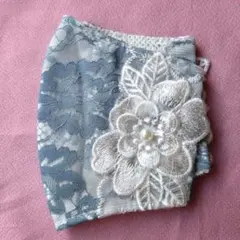 M108☆くすみピンク☆チュール☆お花✿刺繍レース☆ハンドメイドマスク