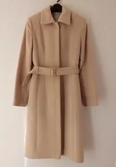 美品★アンゴラ／ウール ステンカラー ロングコート　ベージュ系　9号