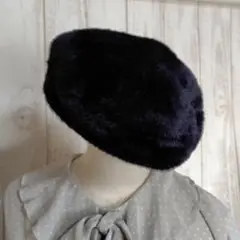 黒 ブラック ファー ベレー帽