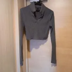 SHEIN グレー リブ編み クロップドトップス M