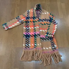 幾何学模様 ブラウン ニット ロングカーディガン