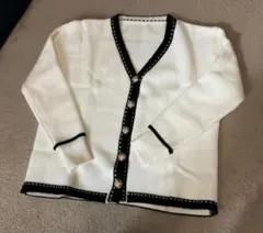 【新品】バイカラーVネックボタン付きニットカーディガン ホワイト　送料込