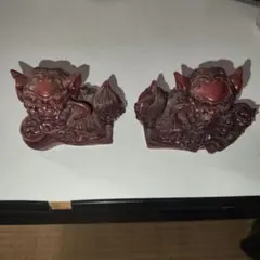 獅子の置物 赤褐色 2個セット