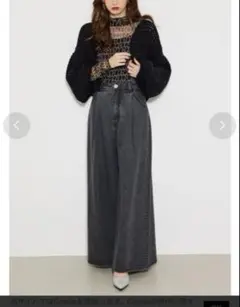 rienda フロントタックデニムワイドパンツ　BLK M