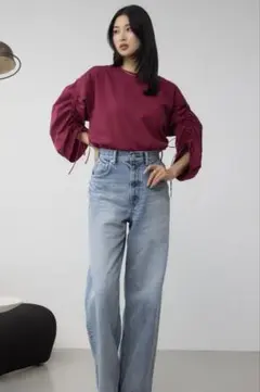 【AZUL BY MOUSSY】ギャザースリーブカットトップス　D/RED