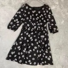 【PEYTONPLACE】ペイトンプレイス　半端袖ミニワンピース　花柄ブラック