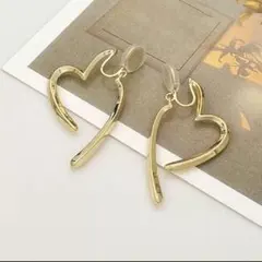 イヤリング ハート ノンホール フープ 痛くならない ゆれる ゴールド